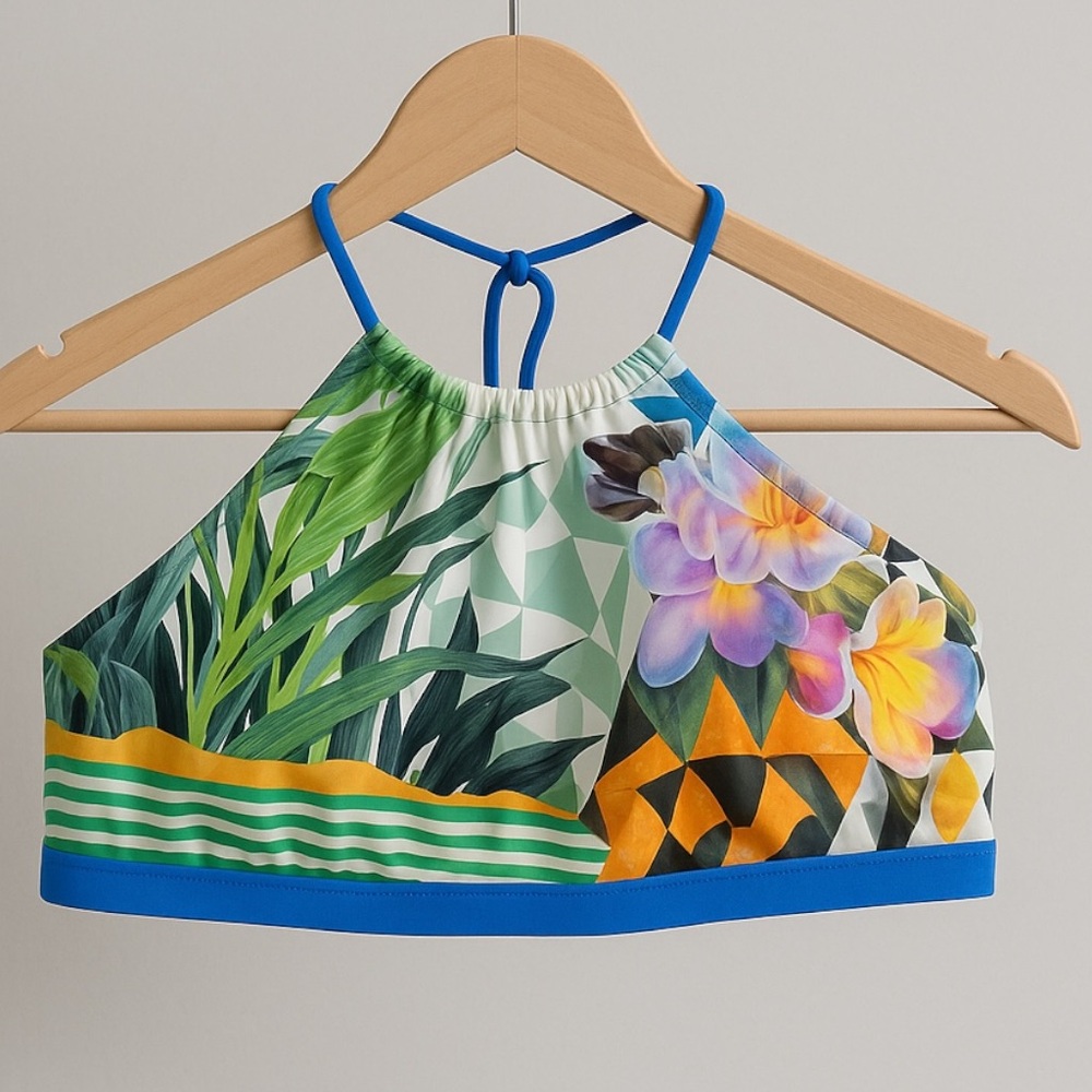 Prana Brina High Neck Bikini Top L Bluegrass | Halter Swimsuit Athletic - Picture 2 of 7
